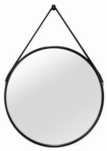 Lustro wiszące 50 cm okrągłe na pasku loftowe czarne BD art 