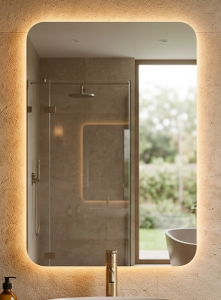 Lustro łazienkowe 60x80 cm Vetro prostokątne z oświetleniem LED RC zaokrąglone rogi BD art   IP 44 Barwa ciepła